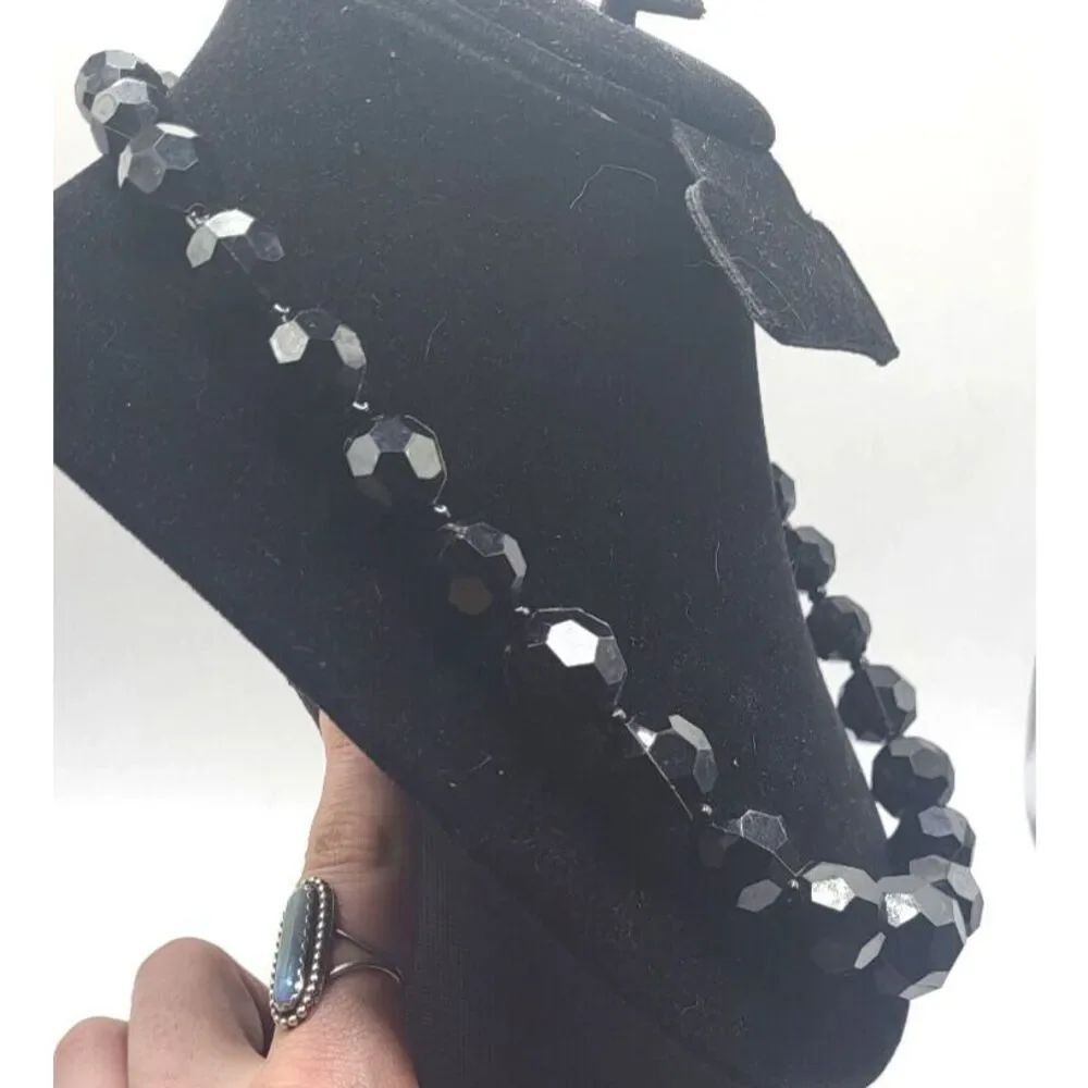 Vintage 80s Chunky Black Acrylic Beaded Necklace 20in